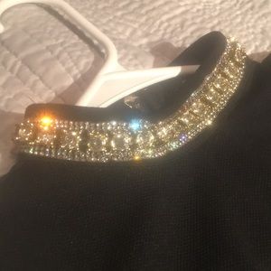 Black midi sleeveless dress with jeweled neck!!!